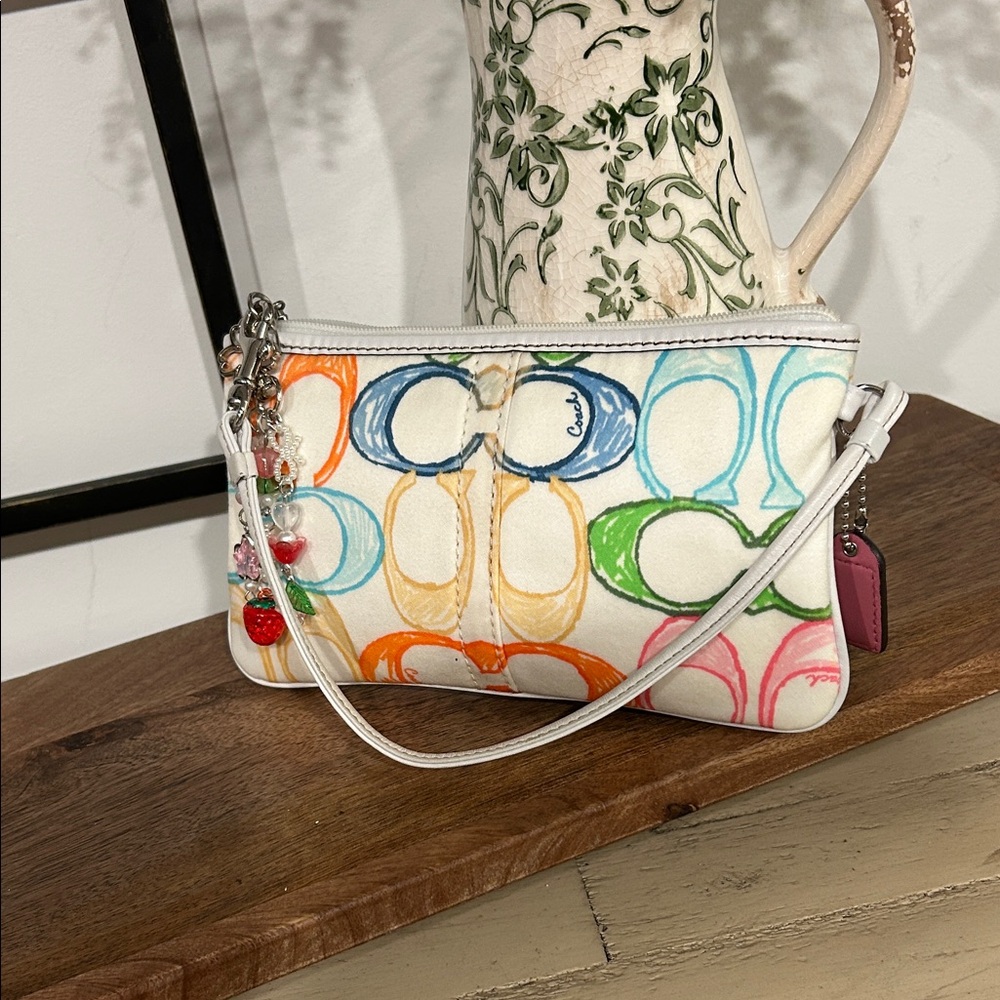 Coach White Multicolor Signature Wristlet with Rainbow Logo Print - Picture 4 of 4